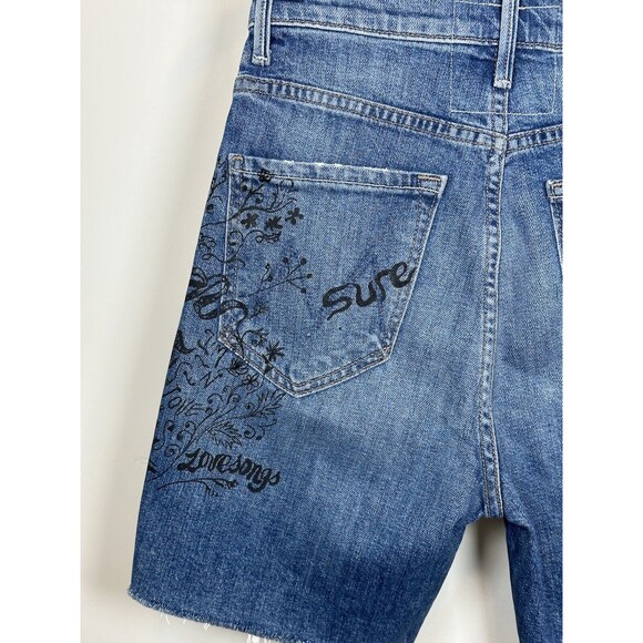 Mother Women's Blue Smokin' Short High-Waist Frayed Cut-Off Shorts Size 24 NWT - Picture 12 of 14